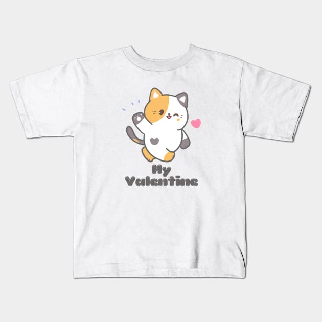 My Valentine Cat Kids T-Shirt by FTF DESIGNS